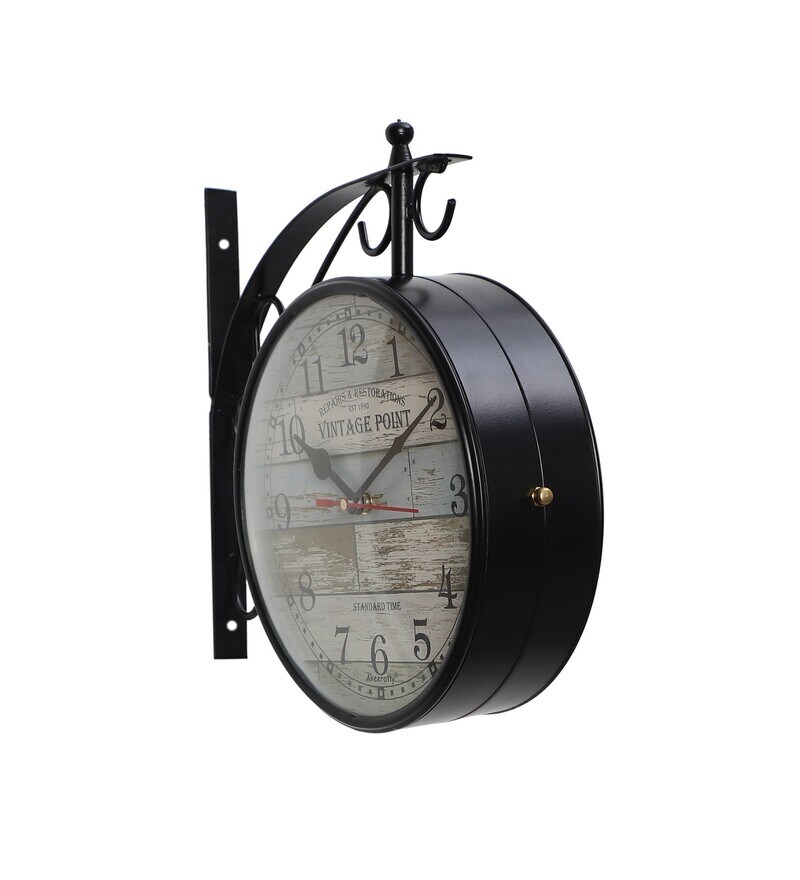 Buy Double Side Victoria Point Black Metal Railway Clock by Akeeratly