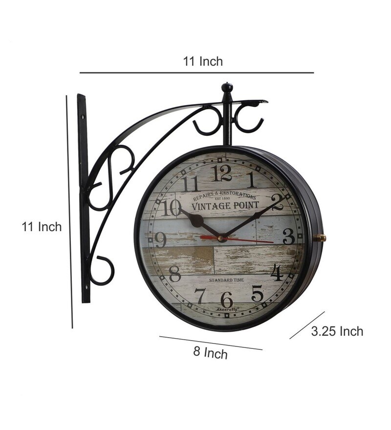 Buy Double Side Victoria Point Black Metal Railway Clock by Akeeratly