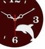 Dolphin Shape  Wood Wall Clock In Maroon