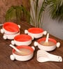 Dori 300ml White & Orange Stoneware (Set of 12) Dinner Bowl