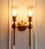 Double Ball Wall Lamp Antique Brass Finish with Chimney Crackled Glass Golden Luster