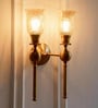Double Ball Wall Lamp Antique Brass Finish with Chimney Crackled Glass Golden Luster