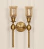 Double Ball Wall Lamp Antique Brass Finish with Chimney Crackled Glass Golden Luster