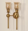 Double Ball Wall Lamp Antique Brass Finish with Chimney Crackled Glass Golden Luster