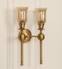 Double Ball Wall Lamp Antique Brass Finish with Chimney Crackled Glass Golden Luster