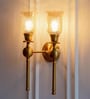 Double Ball Wall Lamp Antique Brass Finish with Chimney Crackled Glass Golden Luster