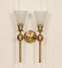 Double Ball Wall Lamp Antique Brass Finish with Frosted Hammered Glass