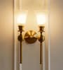 Double Ball Wall Lamp Antique Brass Finish with Frosted Hammered Glass