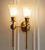 Double Ball Wall Lamp Antique Brass Finish with Frosted Hammered Glass