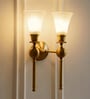 Double Ball Wall Lamp Antique Brass Finish with Frosted Hammered Glass