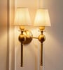 Double Ball Wall Lamp Antique Brass Finish with Off White Shade