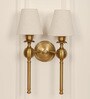 Double Ball Wall Lamp Antique Brass Finish with Off White Shade