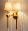 Double Ball Wall Lamp Antique Brass Finish with Off White Shade