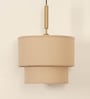 Double Beige Cotton Fabric Pendant Hanging Light Antique Brass Finish