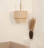 Double Beige Cotton Fabric Pendant Hanging Light Antique Brass Finish
