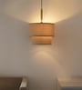 Double Beige Cotton Fabric Pendant Hanging Light Antique Brass Finish