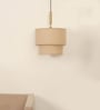 Double Beige Cotton Fabric Pendant Hanging Light Antique Brass Finish
