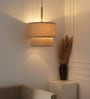 Double Beige Cotton Fabric Pendant Hanging Light Antique Brass Finish
