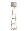 Double Beige Cotton Shade Shelf Floor Lamp With Birch Ply Base