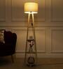 Double Beige Cotton Shade Shelf Floor Lamp With Birch Ply Base
