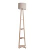 Double Beige Cotton Shade Shelf Floor Lamp With Birch Ply Base