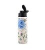 Double Cap Sports Water Bottle With Beige & Blue Floral Print