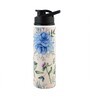 Double Cap Sports Water Bottle With Beige & Blue Floral Print