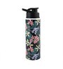 Double Cap Sports Water Bottle With Black & Green Floral Print