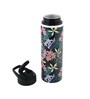 Double Cap Sports Water Bottle With Black & Green Floral Print