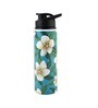 Double Cap Sports Water Bottle With Green & White Mogra Print