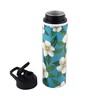 Double Cap Sports Water Bottle With Green & White Mogra Print