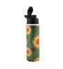 Double Cap Sports Water Bottle With Green & Yellow Sunflower Print