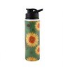 Double Cap Sports Water Bottle With Green & Yellow Sunflower Print