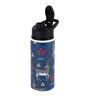 Double Cap Sports Water Bottle With Navy Blue & Grey Deer Print