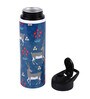 Double Cap Sports Water Bottle With Navy Blue & Grey Deer Print
