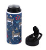 Double Cap Sports Water Bottle With Navy Blue & Grey Deer Print