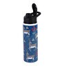 Double Cap Sports Water Bottle With Navy Blue & Grey Deer Print
