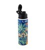 Double Cap Sports Water Bottle With Navy Blue & House Print