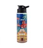 Double Cap Sports Water Bottle With Navy Blue & House Print