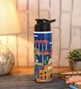 Double Cap Sports Water Bottle With Navy Blue & House Print