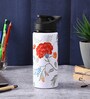 Double Cap Sports Water Bottle With White & Red Floral Print