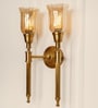 Double Corrugated Wall Lamp Antique Brass Finish with Chimney Crackled Glass Golden Luster