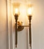 Double Corrugated Wall Lamp Antique Brass Finish with Chimney Crackled Glass Golden Luster