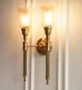 Double Corrugated Wall Lamp Antique Brass Finish with Chimney Crackled Glass Golden Luster