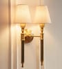 Double Corrugated Wall Lamp Antique Brass Finish with Off White Shade for Living Room, Bedroom, Home Decoration Wall Light