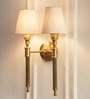 Double Corrugated Wall Lamp Antique Brass Finish with Off White Shade for Living Room, Bedroom, Home Decoration Wall Light