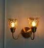 Double Curve Wall Lamp Antique Brass Finish with Cup Crackled Glass Golden Luster