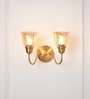 Double Curve Wall Lamp Antique Brass Finish with Cup Crackled Glass Golden Luster