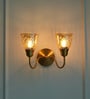 Double Curve Wall Lamp Antique Brass Finish with Cup Crackled Glass Golden Luster
