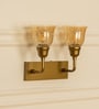Double Elbow Wall Lamp Brass Antique Finish with Cup Crackled Glass Golden Luster Shade